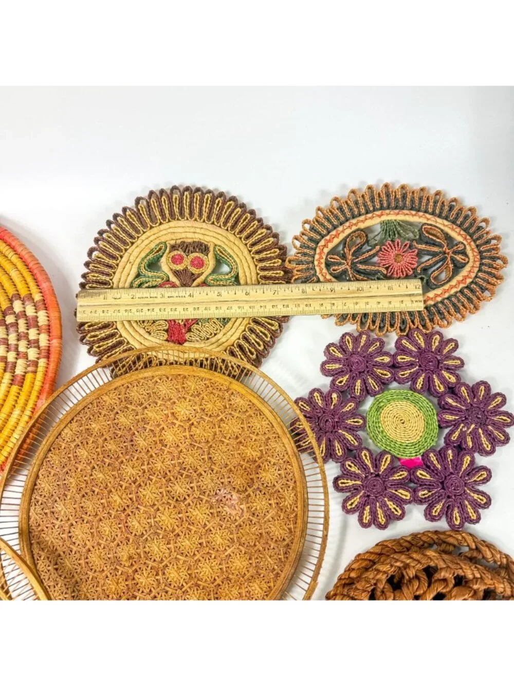 Vintage Woven Rattan Cisal Straw Boho Placemats And Decorative Trivets Set Of 10